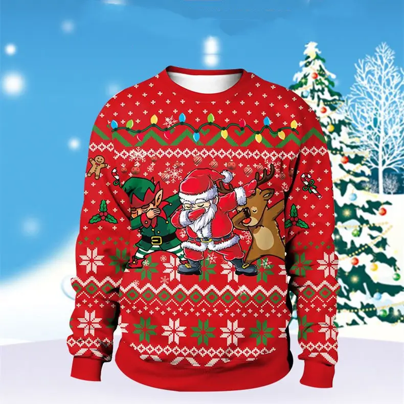 Men and Women Digital Printing Christmas Round Neck Sweater