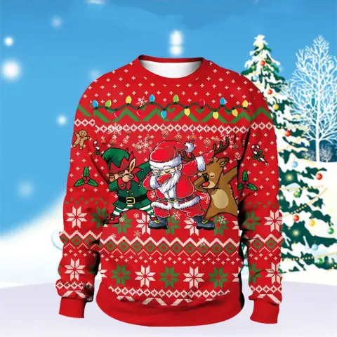 Men and Women Digital Printing Christmas Round Neck Sweater