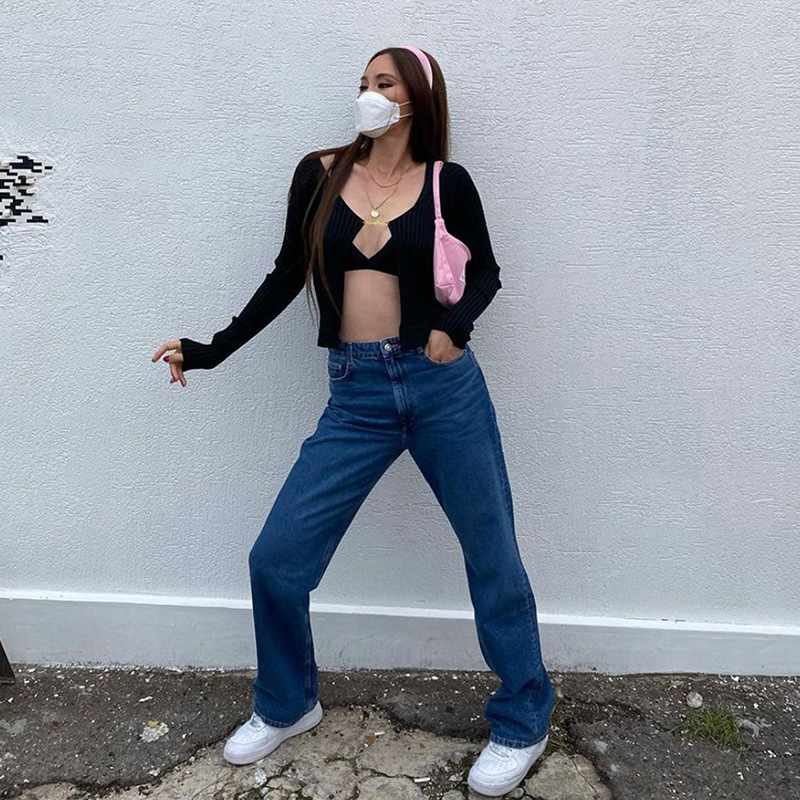 Women's Long Sleeve Half Collar Fashion Slim Navel