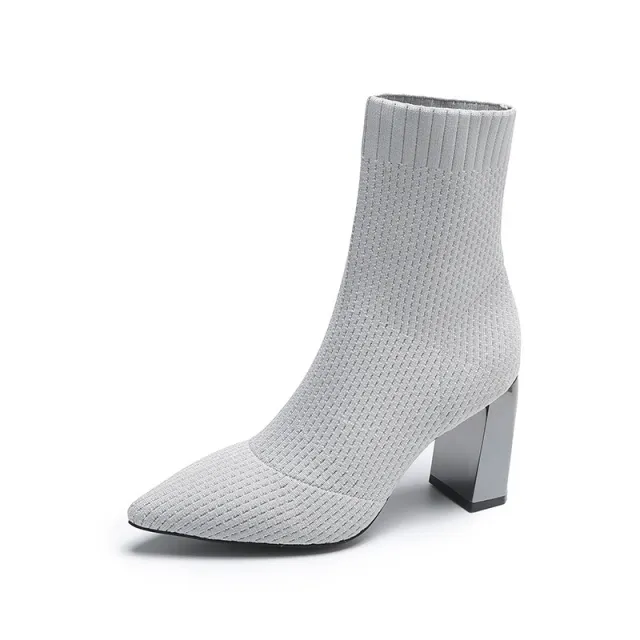 Socks Boots Women's Autumn And Winter New Pointed High Heels Elastic Grey - Shop at LoveMi