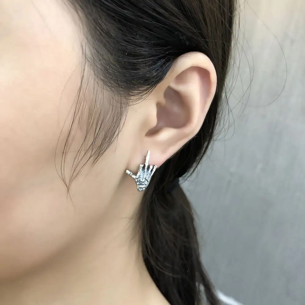 S925 Sterling Silver Unique Design Personalized Hand Bone Stud Earrings
