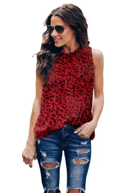 New Leopard Print Round Neck Pullover Red - Shop at LoveMi