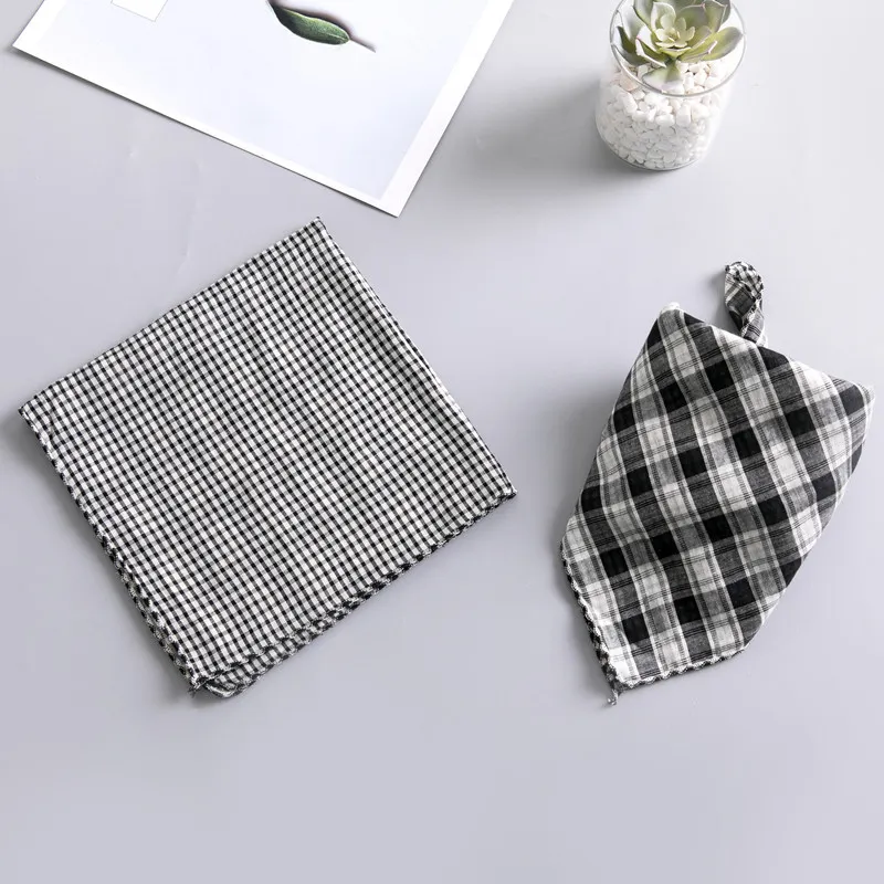 Dog Turban Birthday Gift Water Bib Double-sided Turban - Black And White Grid
