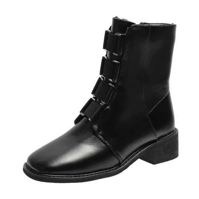 New Square Toe Thick Heel Side Zipper Short Boots Black - Shop at LoveMi