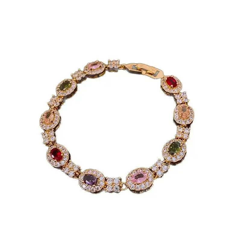 18K Gold Filled Oval Zircon Snap Bracelet Ins Luxury Bangle Premium Vintage Style Wrist Accessory