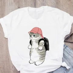 Personality Cute Cat Print Fashion Girlfriends Couple T-shirt - G - View 1