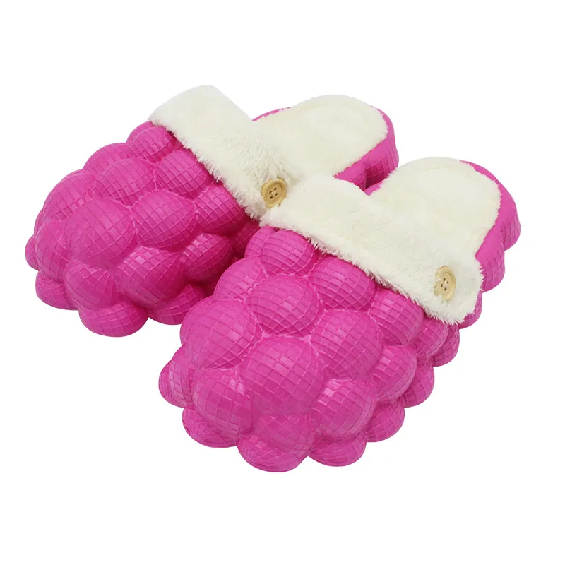Bubble Shoes With Plush Home Slippers Warm Lovers Couple Slippers Winter Fashion - Red