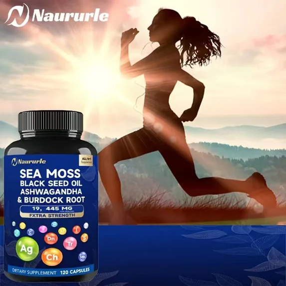 Sea Moss Black Seed Oil Ashwagandha & Burdock Root 19445mg Extra Strength Capsules - All-in-One Superfood Supplement For Immune Support, Energy & Vitality - 120 Capsules — view 2