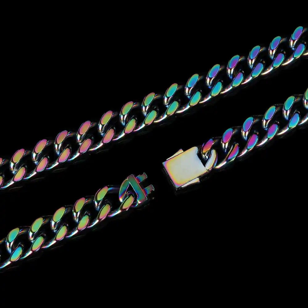 Stainless Steel Cuban Chain Hip Hop Bracelet Diamond Spring Buckle Four Sides Grinding