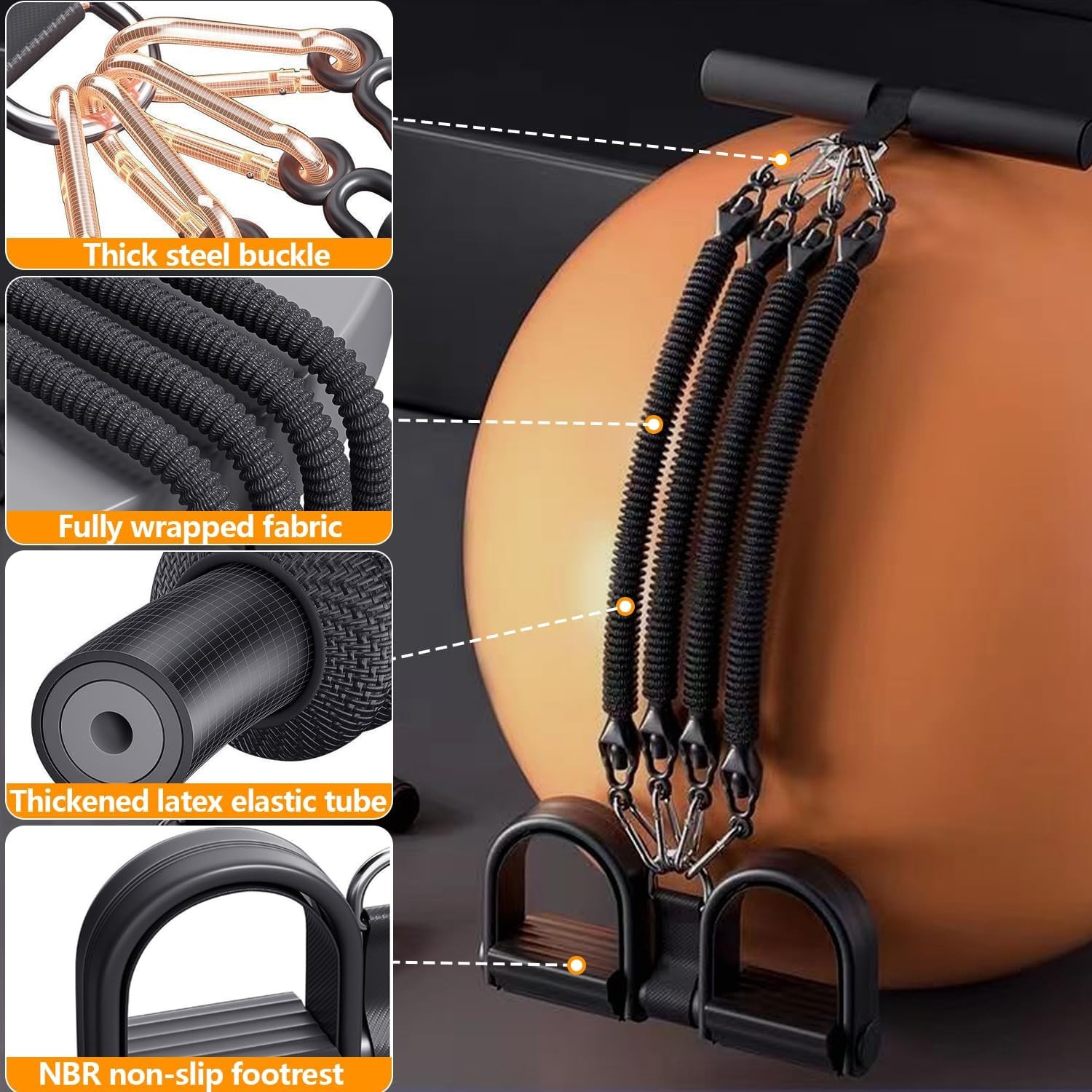 Pedal Resistance Band With 4 Tubes, Adjustable 25-100lb Full Body Workout — image 9