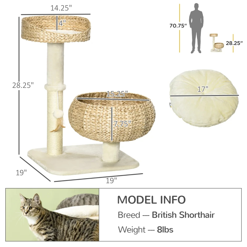 Elevated Cat Bed With Sisal Scratching Post For Indoor Kitties, Modern Cat Tree With Cute Basket Design, Small Cat Tree With Ball Toy