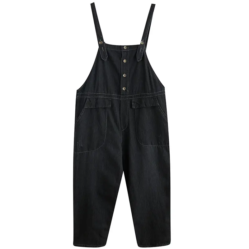 Black Show Thin Jeans Suspenders Design Feeling Wide Leg Pants
