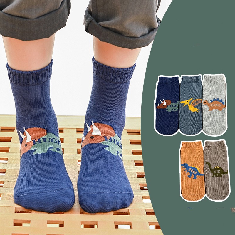 Children's Socks Combed Cotton Students Boneless Middle Tube Boneless Dinosaur L - Shop at LoveMi