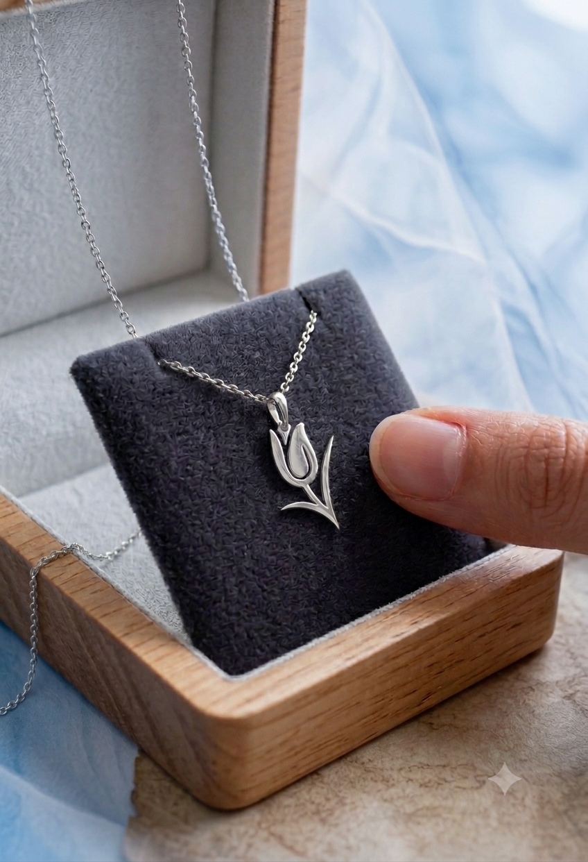 Custom Tulip Necklace 24K Gold Plated Silver Personalized Pendant — view 2
