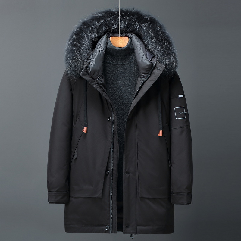 Mid Length Men's Hoodie With Fur Collar Pie Overcome