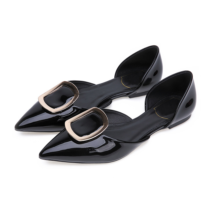 Women's Pointed Toe Square Buckle Flat Shoes Black - Shop at LoveMi