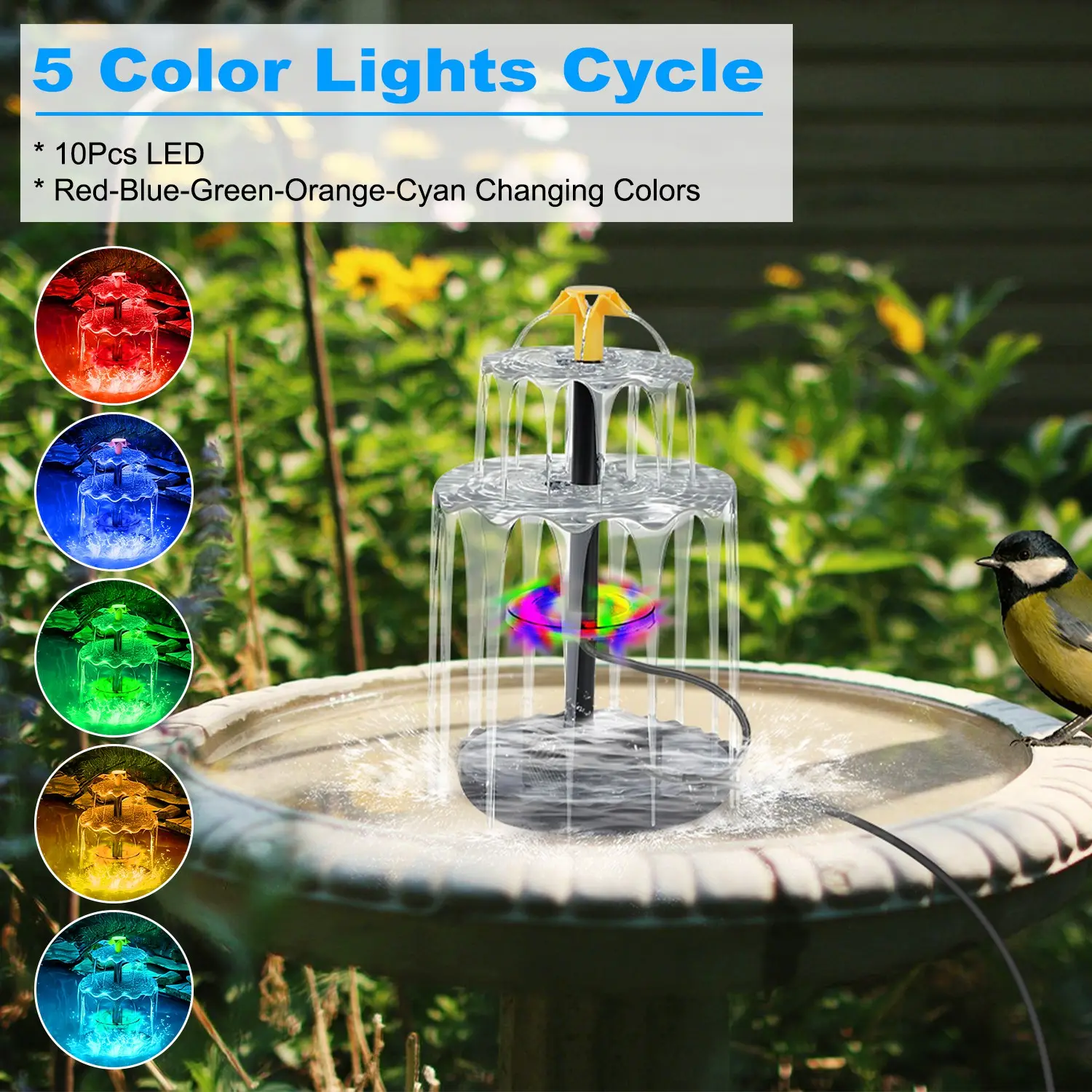 3Tier Solar Bird Bath Fountain Powered Water