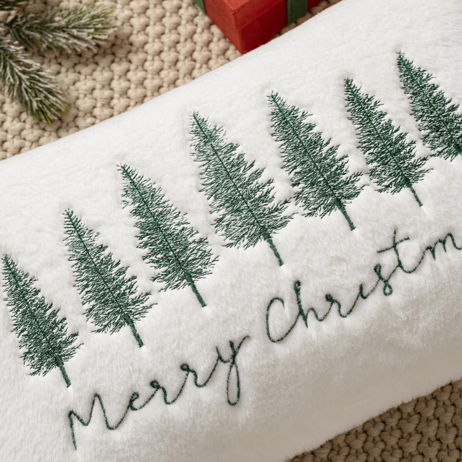 Christmas Pillow Cover 12x20 Set Of 1 White And Green Tree Lumbar 5