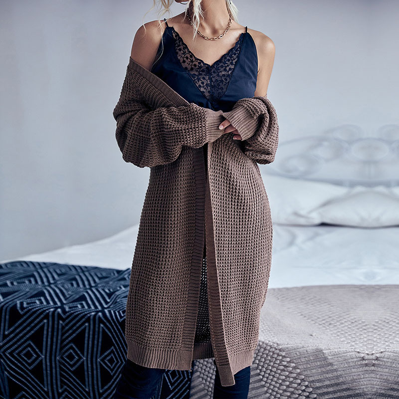 Women's Solid Color Long Cardigan Sweater Coat