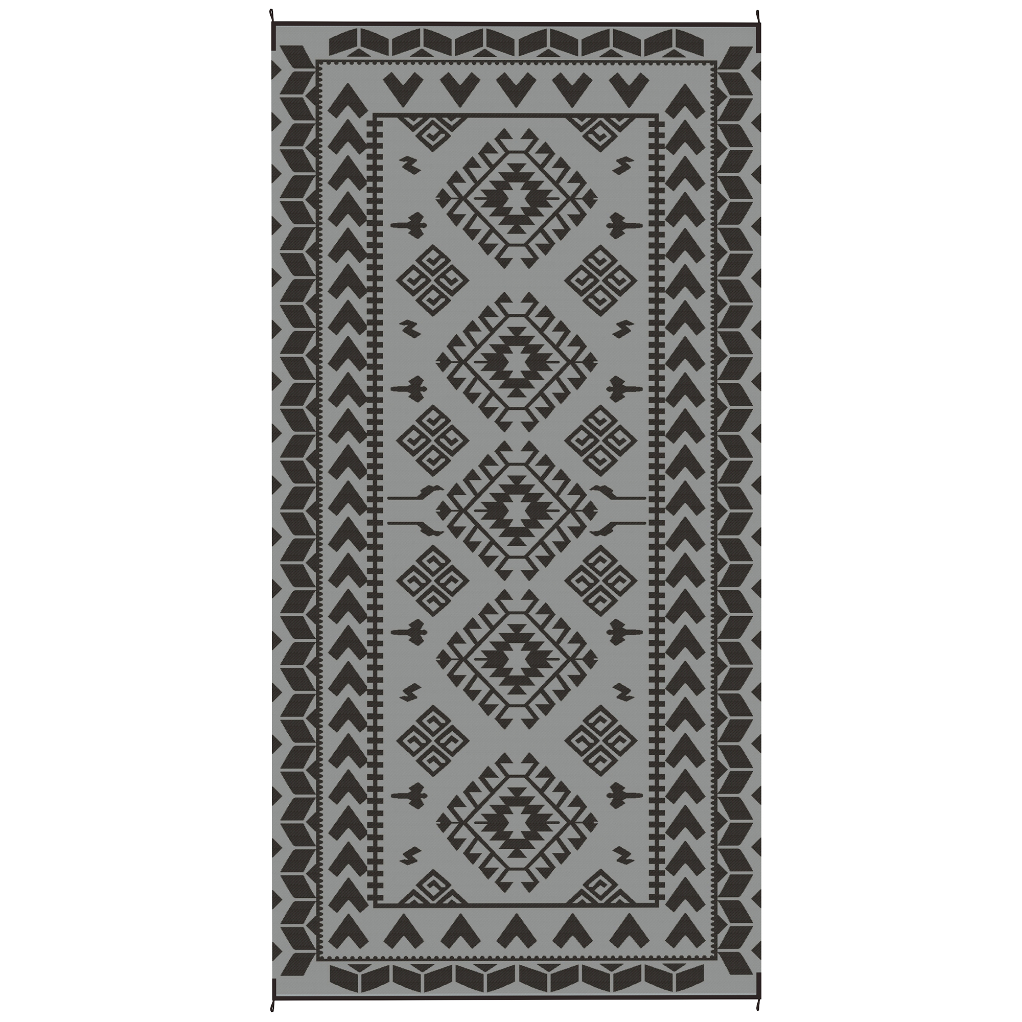 Reversible Outdoor Rug, Waterproof Plastic Straw With Carry Bag, 9 X 18, Black & Gray Rhombus Patchwork Gray - Shop at LoveMi