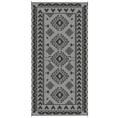 Reversible Outdoor Rug, Waterproof Plastic Straw With Carry Bag, 9 X 18, Black & Gray Rhombus Patchwork - Gray - View 1