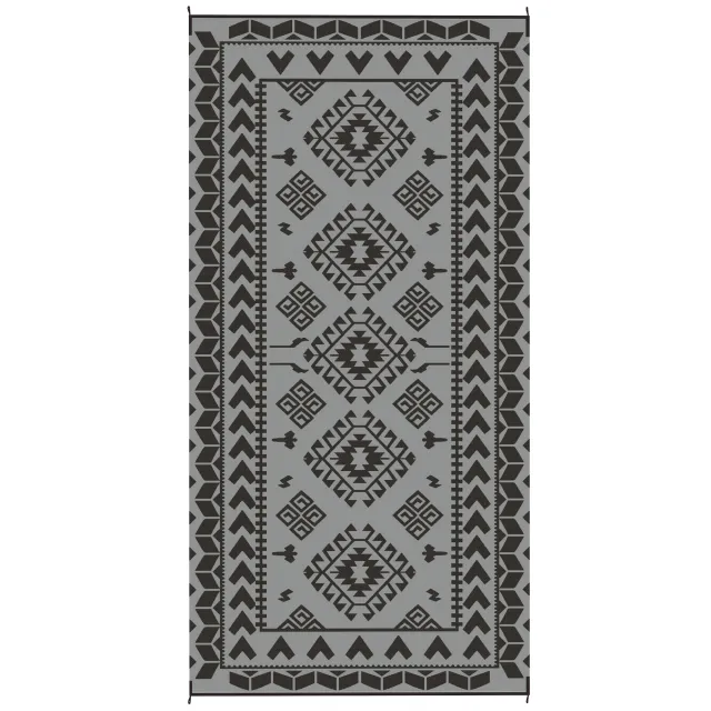 Reversible Outdoor Rug, Waterproof Plastic Straw With Carry Bag, 9 X 18, Black & Gray Rhombus Patchwork Gray - Shop at LoveMi