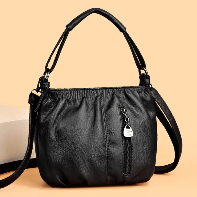 Retro Pleated Design Bucket Bag Fashion All match Shoulder Messenger Bags For Women Handbag Black - Shop at LoveMi