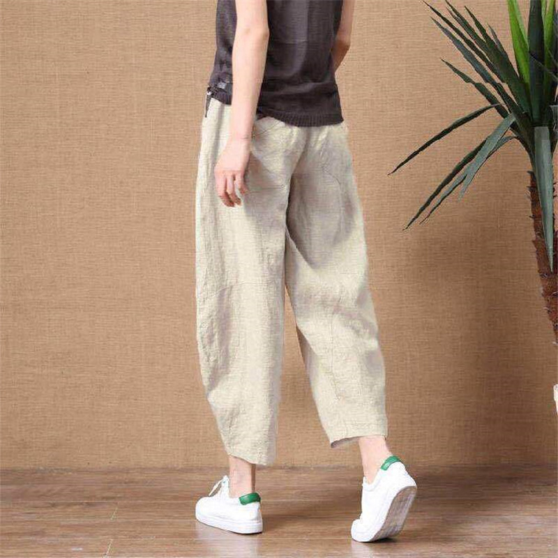 Title 3, Cotton Linen Pants Elastic Waist Vintage Trouse...