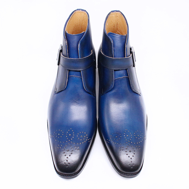 Fashion Casual Short Pointed Toe Trend Low Top Men's Boots Leather