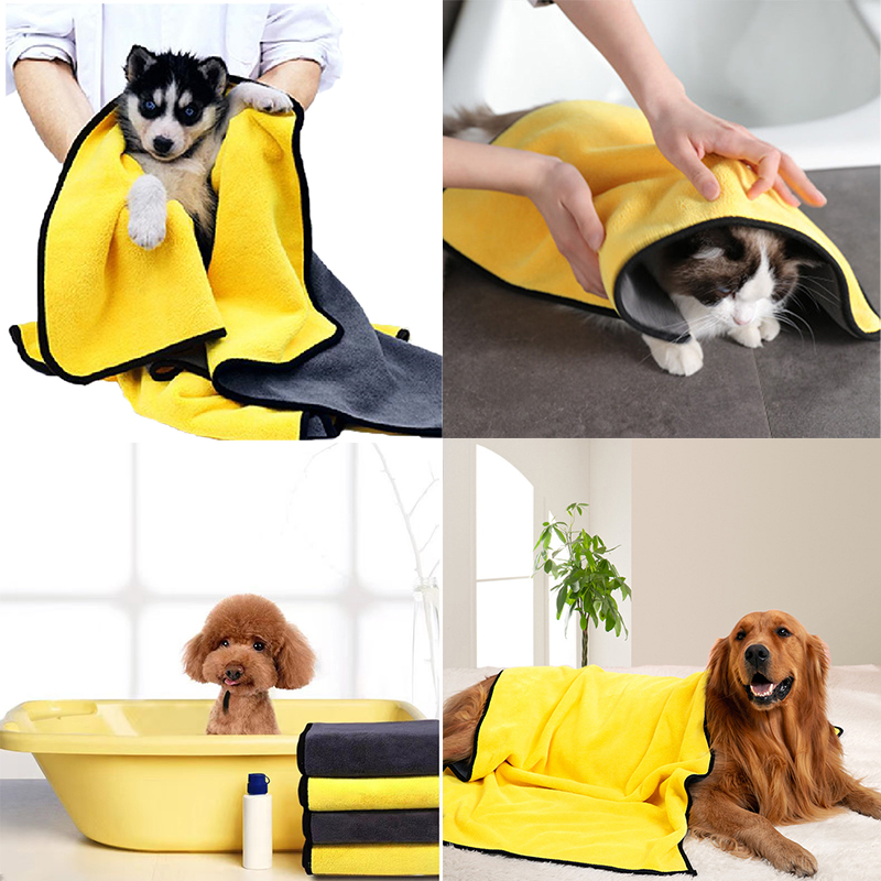 Dog towels for drying dogs, drying towel, dog bath towel, quick-drying pet dog and cat towels, soft fiber towels robe super absorbent quick drying soft microfiber pet towel for dogs, cats yellow