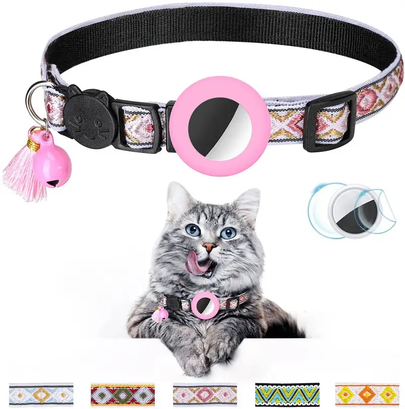Pet Collar Geometric Pattern Cat With Bell
