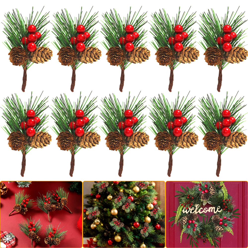 Christmas Artificial Pine Picks Christmas Simulation Pine Needle Fake Mini Berries Pinecones For DIY Garland Flower Arrangements Holiday Wreaths We... 10Pcs - Shop at LoveMi