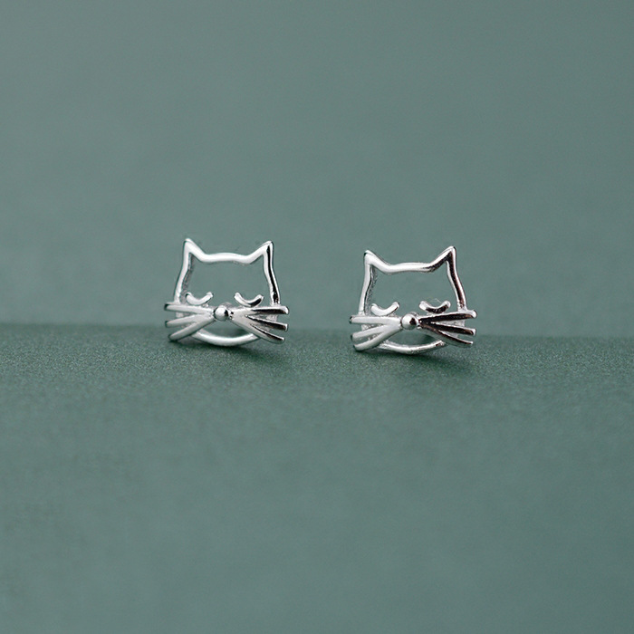 Personalized Kitty Hollow Ear Female Korean Simple Sterling Silver