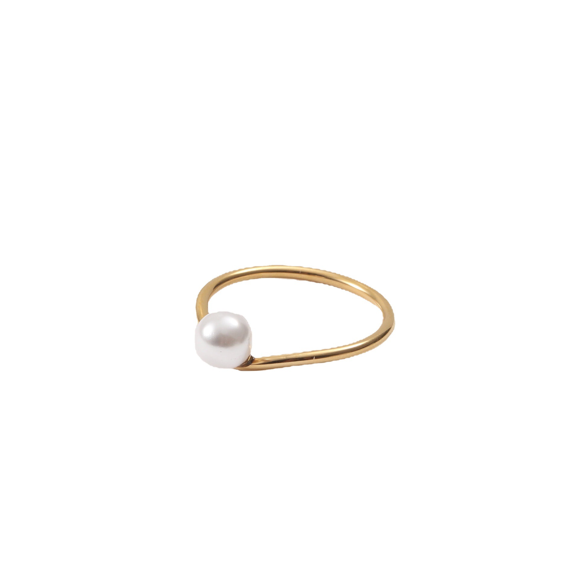 Title 2, 18k Gold Plated Pearl Titanium Steel Ring. A du...