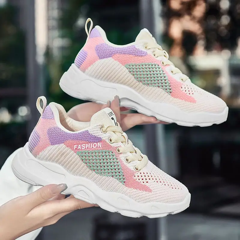 Casual Colorblock Lace-up Sneakers Women Versatile Breathable