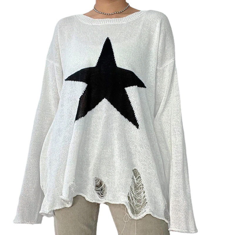 Title 2, Simple black and white star woolen blouse for w...