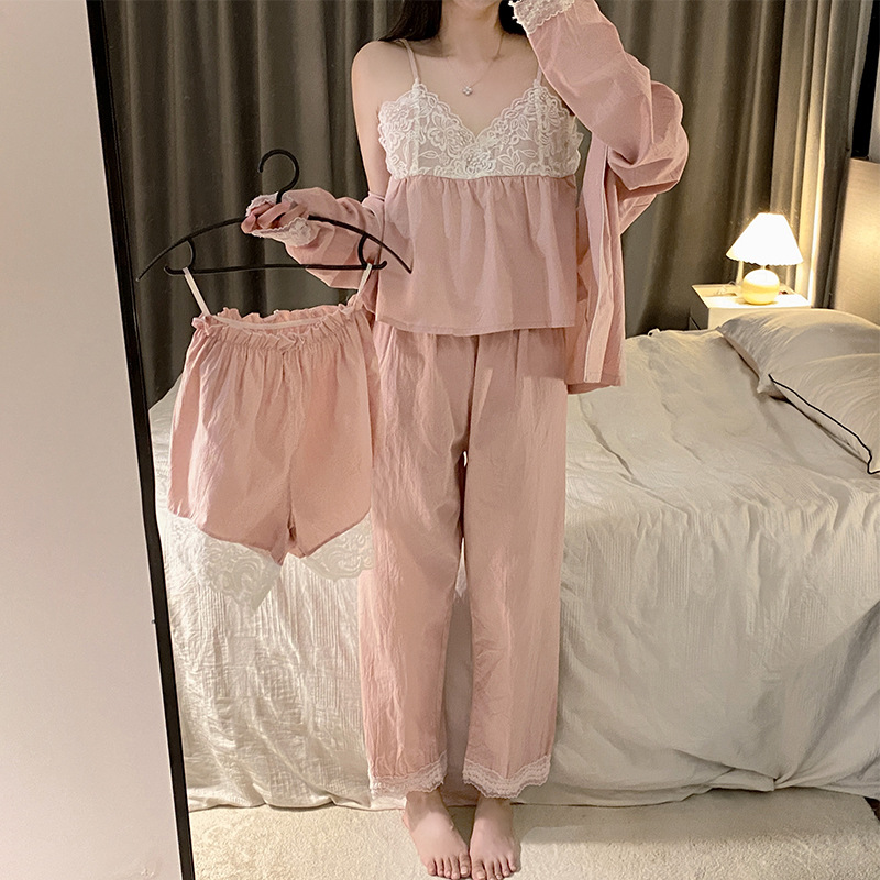 Women's Suspender Lace Long Sleeved Robe Trousers Household Suit