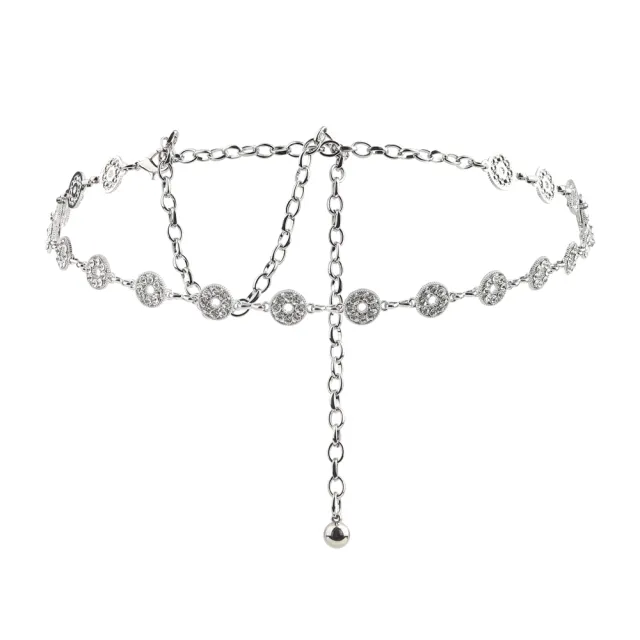 Women's Rhinestone Hollowed out Metal Waist Chain Circle Gold Silver Chain Shiny Senior Sense Of Everything Dress Silver - Shop at LoveMi