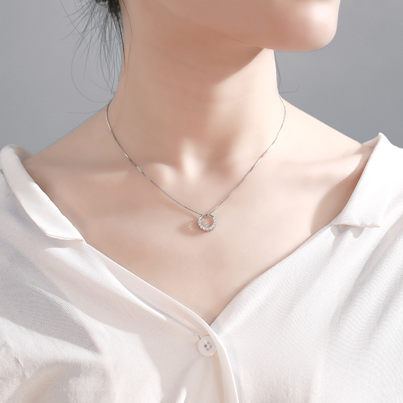 Sterling Silver Ring Pendant Necklace Women European And American Simple