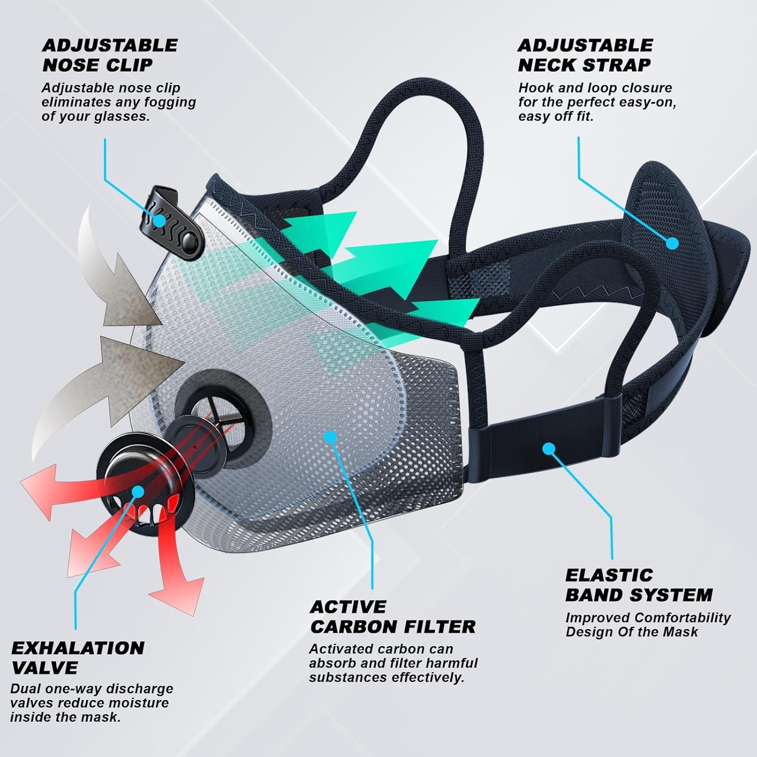 Sport Cycling Face Mask With Active Carbon Filter Breathing Valves Washable — image 7