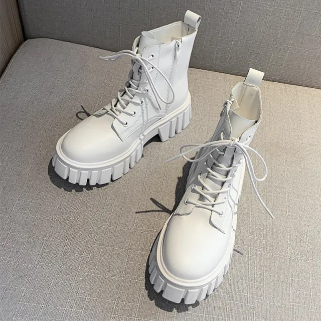 British Style Thick Soled Motorcycle Boots White - Shop at LoveMi