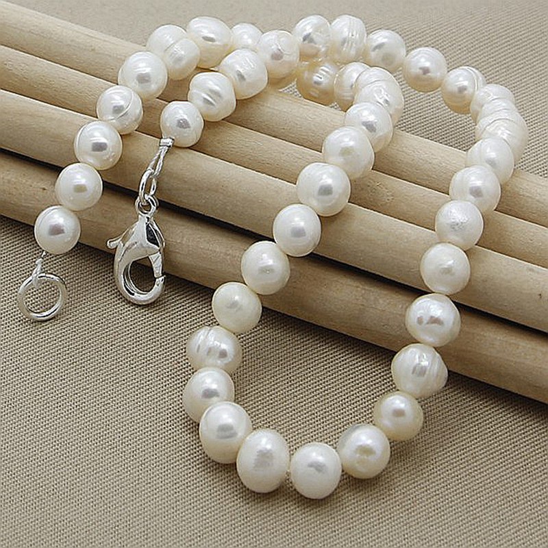 Silver Plated Shrimp Clasp Pearl Necklace Korean Version Hot Sale