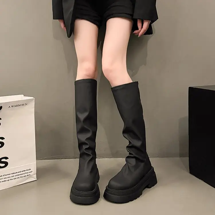 Women's New Stretch Slim-Fit Boots, Thick Sole