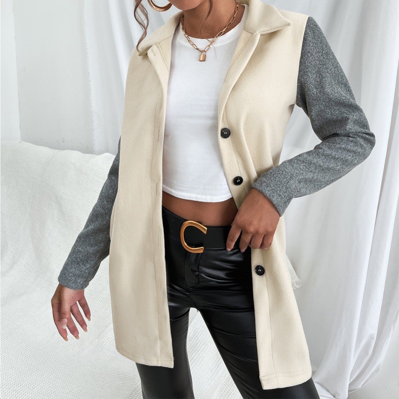 Casual Single Breasted Colorblock Trench Coat