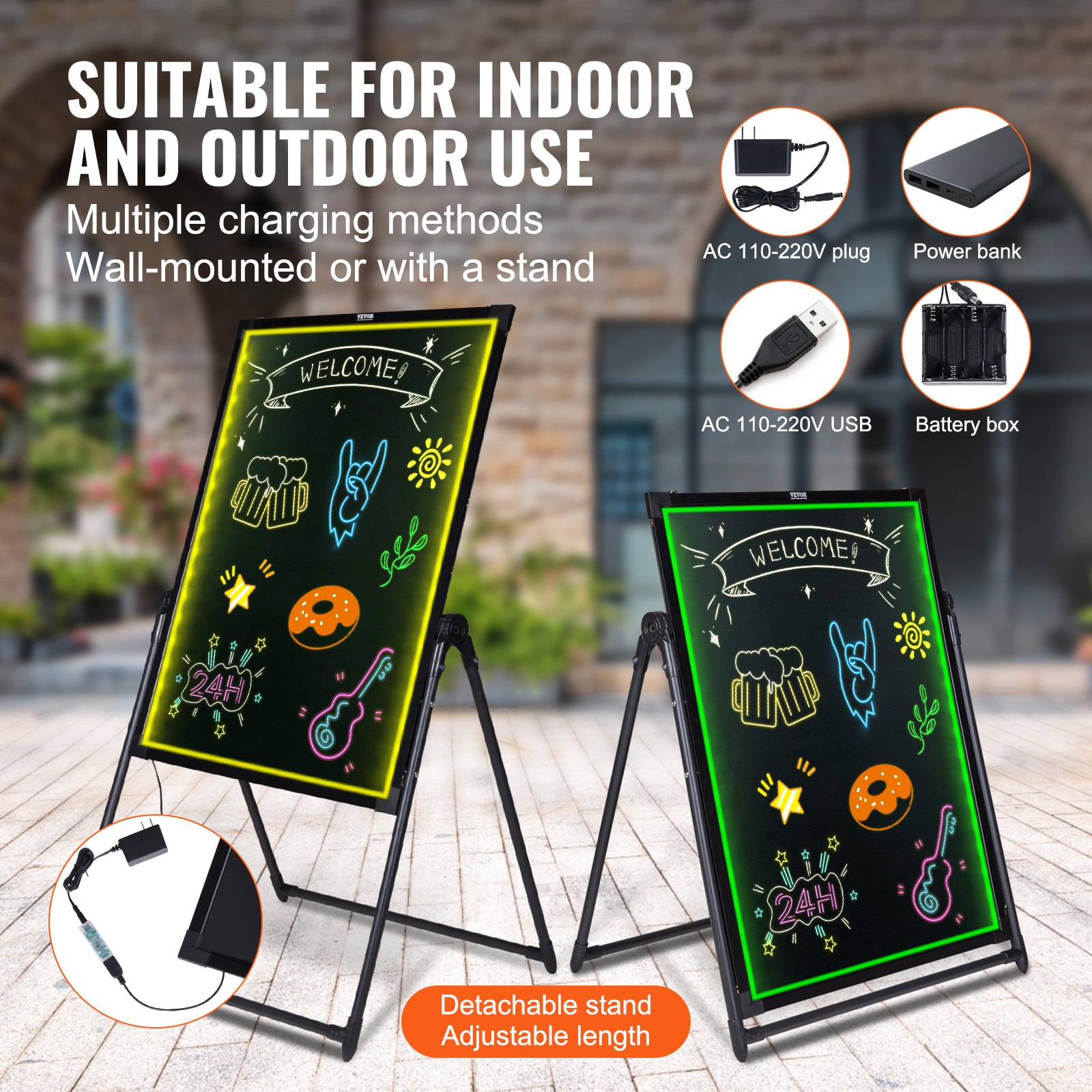 VEVOR LED Message Writing Board, Illuminated Erasable Lighted Chalkboard, Neon Effect Menu Sign Board… image 2