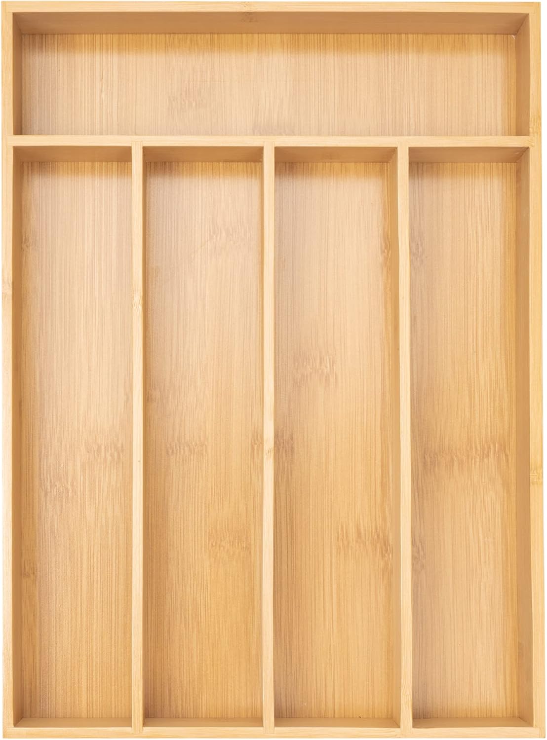 Bamboo Silverware Organizer, 5 Slot Kitchen Drawer Utensil Holder, Cutlery And Flatware Organizer Tray For Spoons, Forks & Knives
