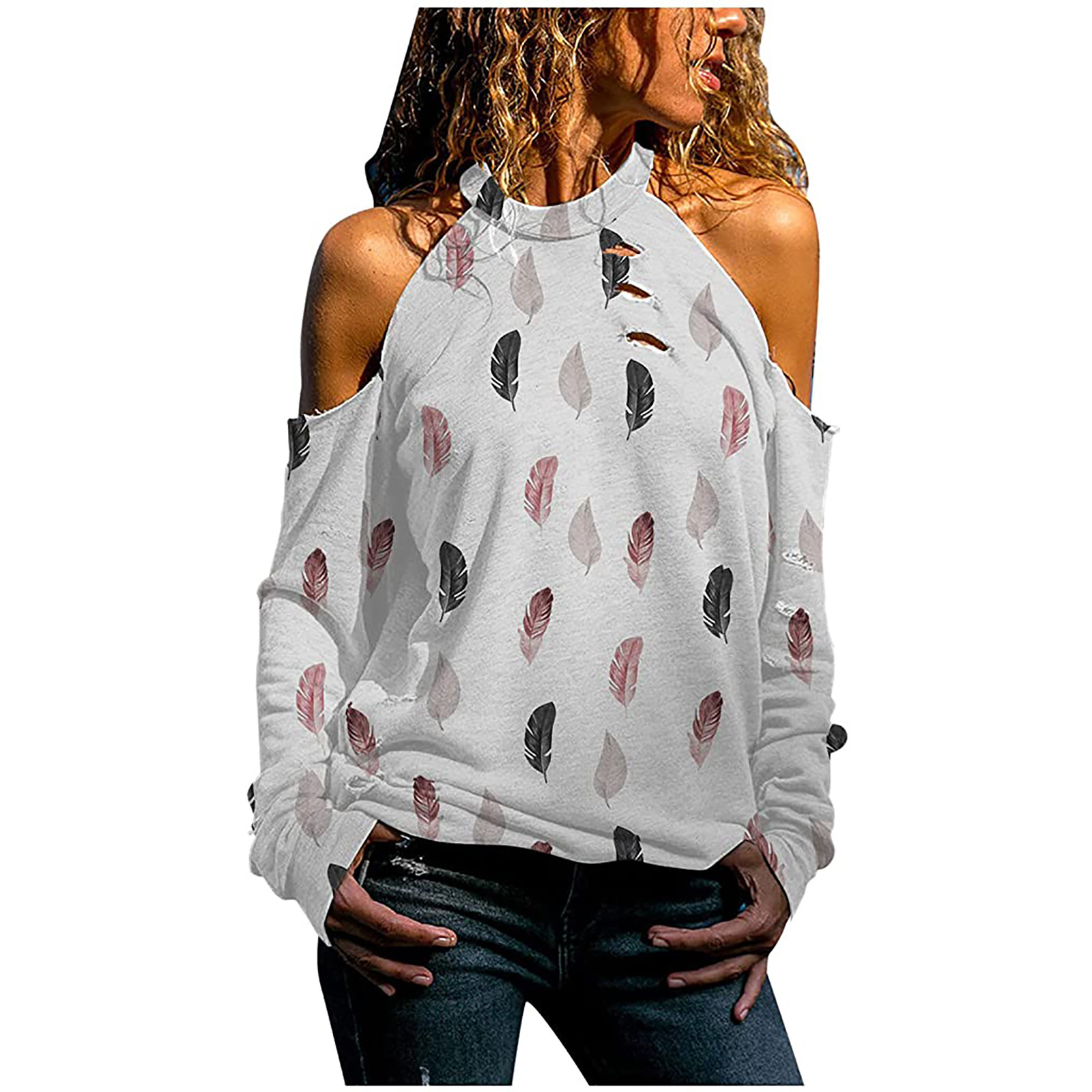 Title 4, Printed Halter Strapless Long Sleeve Casual Top