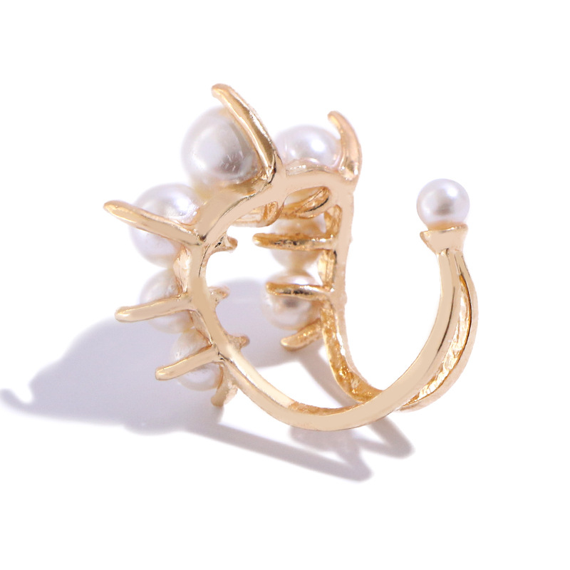 European And American Style Niche Design Exaggerated Imitation Pearl Semi-open Ring