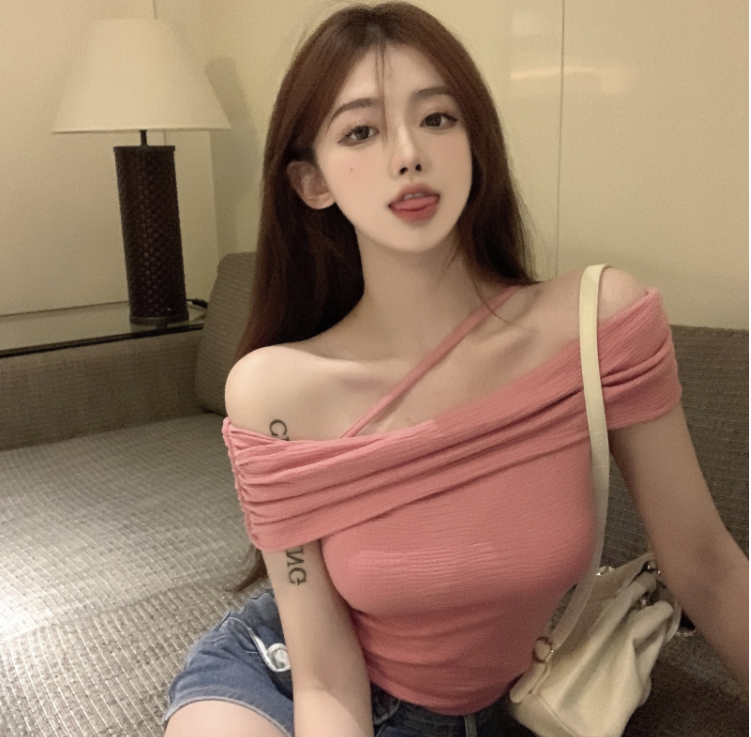 Sweet Spice Girl Short Sleeve Off Shoulder Collarbone