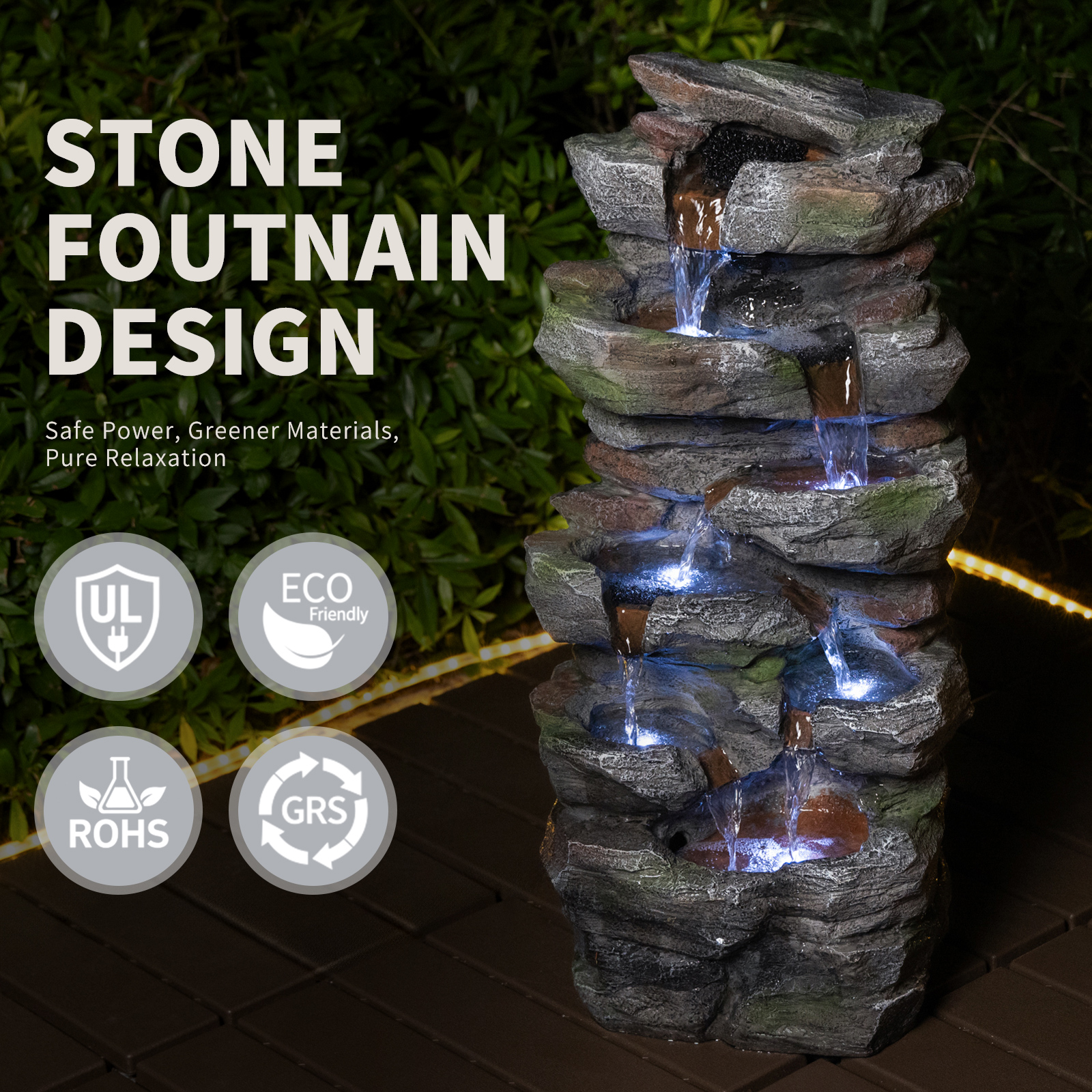 Fontaine extérieure de cascade de roche avec des lumières de LED fontaines de jardin – Image 4
